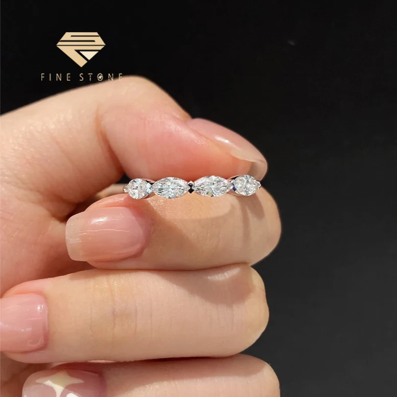 Custom14K 18K Gold Marquise Cut Band Ring with Lab-grown Diamonds GIA Certificated Wedding Band lab CVD diamond