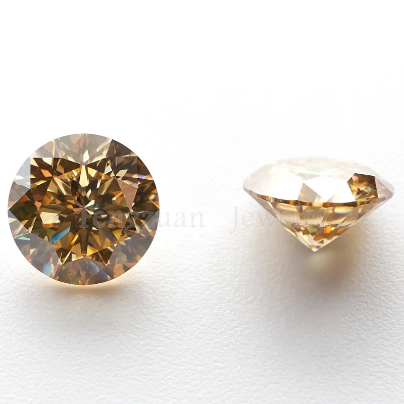 Wholesale loose moissanite diamond stone 8mm 2cts round brilliant cut gra moissanite gemstone champagne