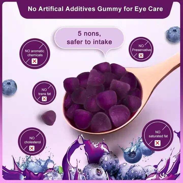 Private Label Lutein Fudge Children Eye Care Multivitamin Gummy Vitamins Gummies Blueberry Kids Health Eye Gummy Candy