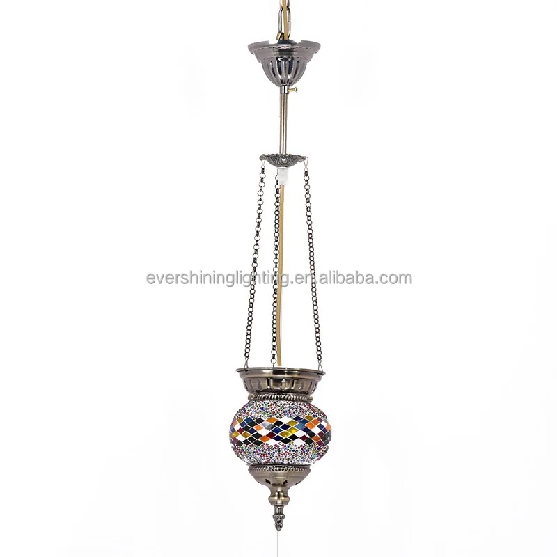 Turkish Moroccan Boho Mosaic Hanging Ceiling Lamp Light Pendant Multicolor Glass Globe for Bedroom Home Decor Living Room
