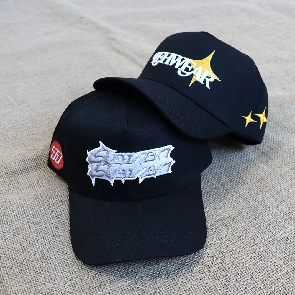 Wholesale caps Casual Trend 5 Panel black baseball cap Embroidered custom logo High quality cotton cap