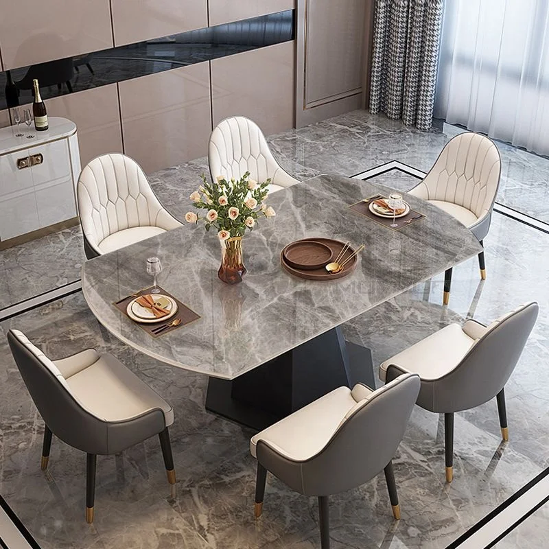 Printed Glass Table + 6 Chairs Set expandable multi color Turkish design