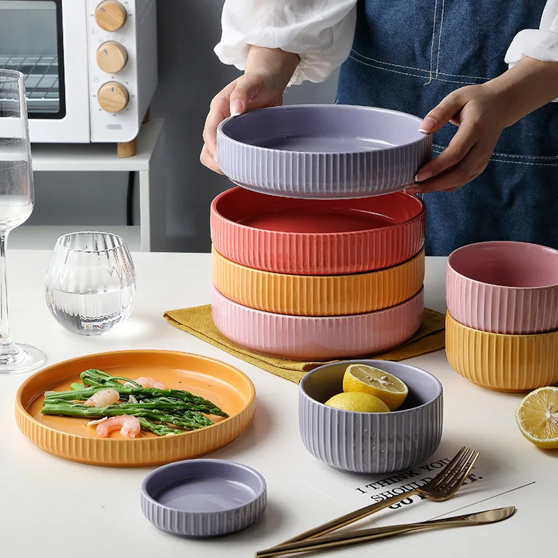 Nordic style tableware rice bowl Home Soup  Creative personality bowl set noodle simple art plate dish