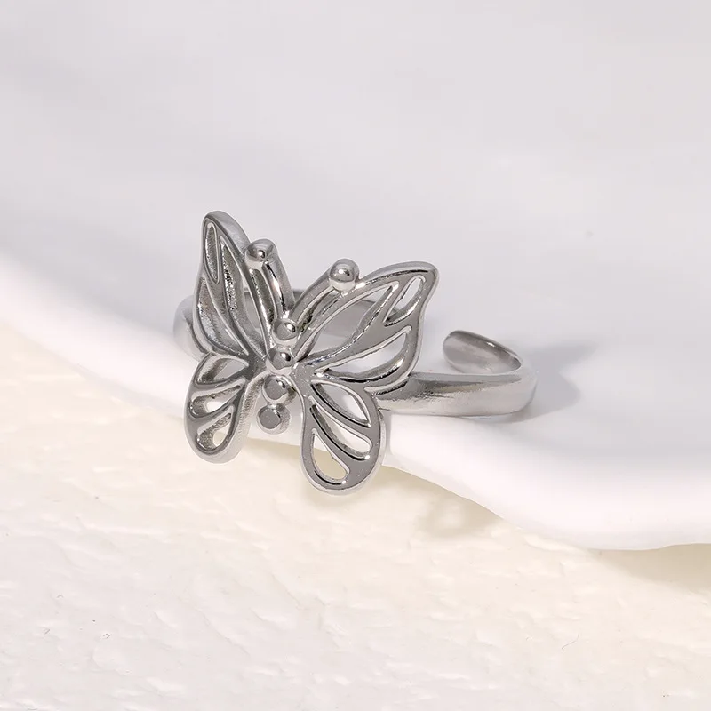 Beimai OEM ring Elegant butterfly 18K gold-plated stainless steel open women ring