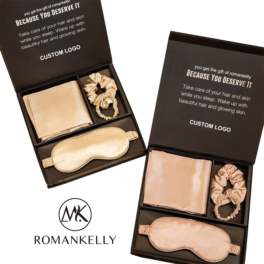 Wholesale Luxury 6A Grade 100% Mulberry Silk Pillowcase Set box package With Eye Mask Silk Gift Set Silk Pillow Case