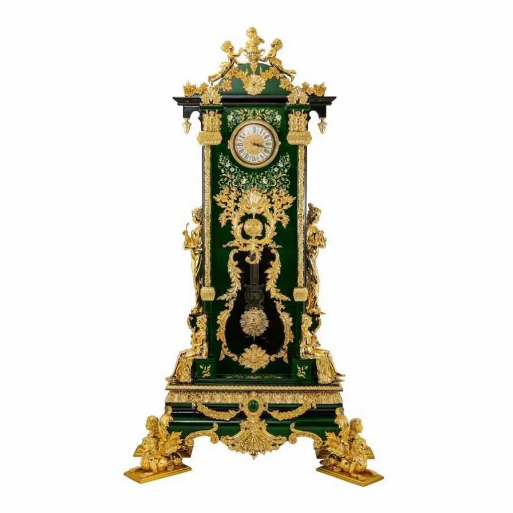 L125*W55*H232cm Classic Green Fashion Ceramic Copper Clock Large European Retro Floor Clock