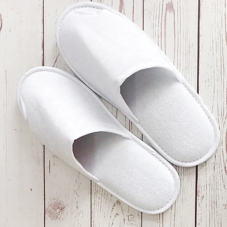 Factory direct hotel home travel hospital indoor cheap plain white terry towel slipper disposable
