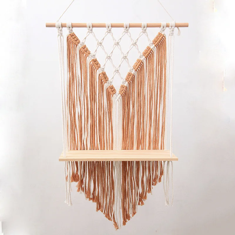 Яркая хлопковая веревка для детской комнаты, настенная подвесная полка для книг макраме, декор в стиле бохо, плетеная полка для хранения растений, гобелен
