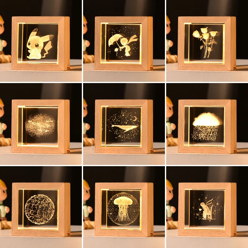 Wholesale 3D Galaxy Carved Cube Crystal Night Light Ornaments Creative Desktop Decoration Gifts Christmas Polished