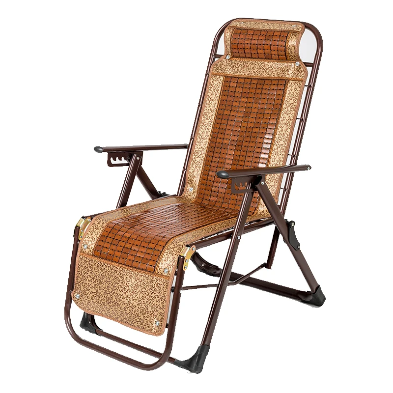 
Foldable beach chair with adjustable folding deck with pillow and multi-function tray 