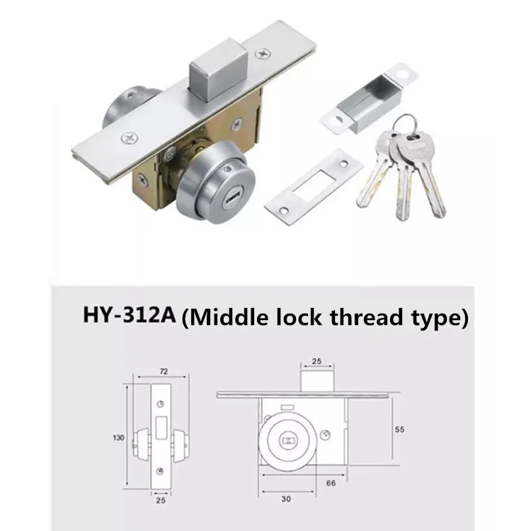 KFC door lock universal type aluminum alloy profile door double-headed cylinder lock cylinder framed glass door accessories grou