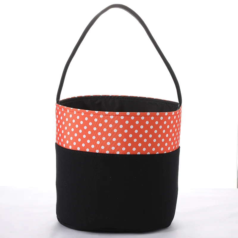 Decoracion Halloween Basket Kid Trick or Treat Bag Candy Polka Dot Orange Halloween Bucket