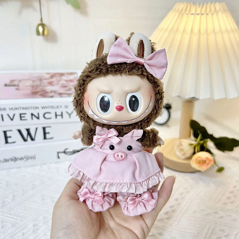 L-1991 17cm Pendant Doll Blind Box Pink Love Skirt Basketball Barrettes Suit Cute Dress Outfit Clothes Only Labubu