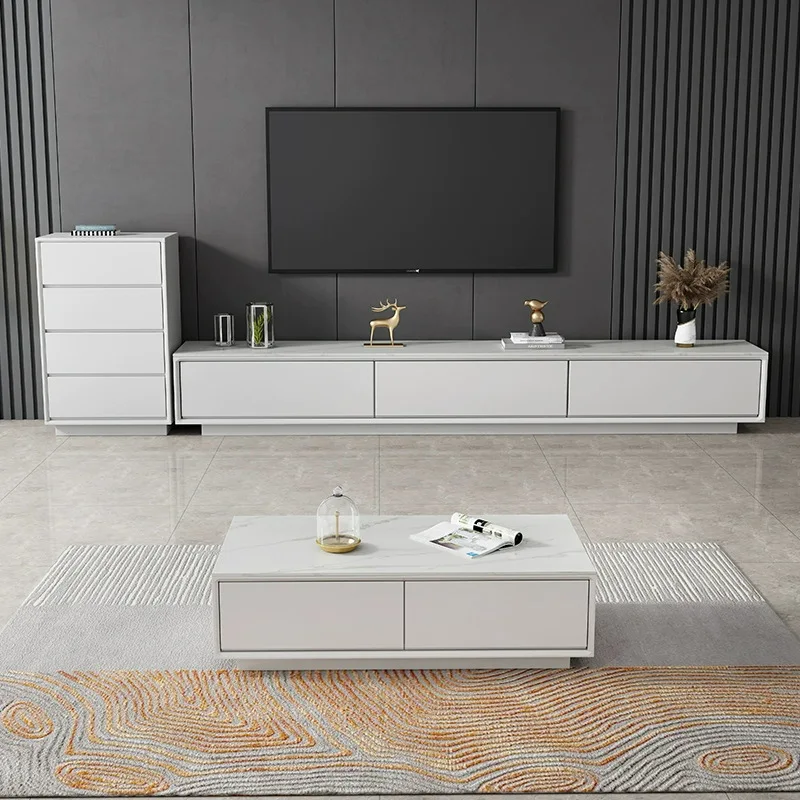Rock panel TV cabinet simple modern home living room storage cabinet Solid wood TV cabinet coffee table combination
