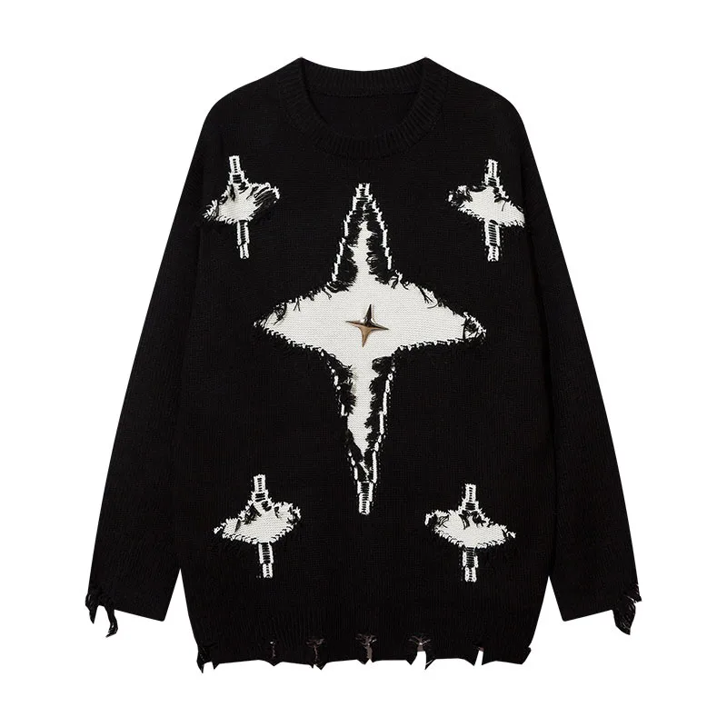 High Quality Autumn and winter Trendy Black Butterfly Jacquard Soft and Waxy Knitted Oversized Couple Sweater