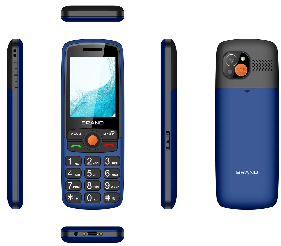 Type-c slim body unlocked dual sim 2.4 inch mobile phones big UI big speaker 2g senior phone hand free cellphone