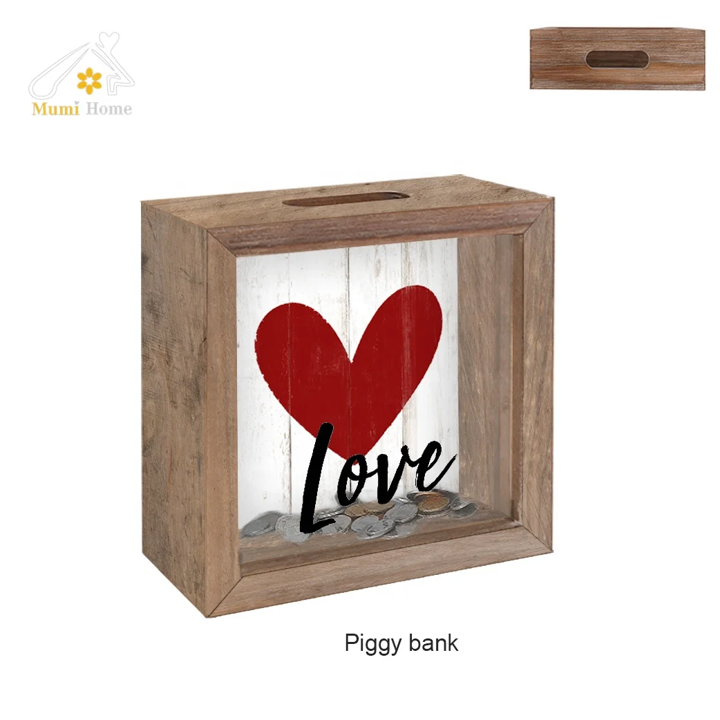 MUMI high quality cute wooden frame wedding deep shadow money box