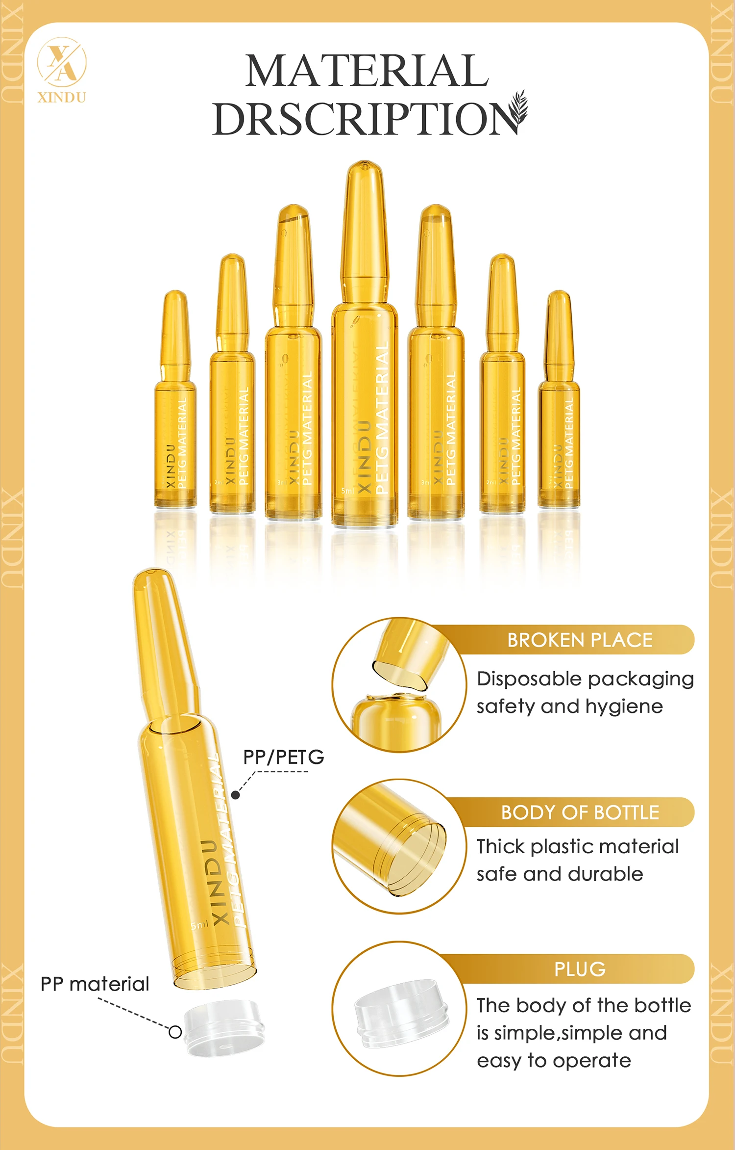 High Quality Sterile PETG Ampoule Custom 1.5 ml 2 ml PP Plastic Screen Printing Ampoule Bottle
