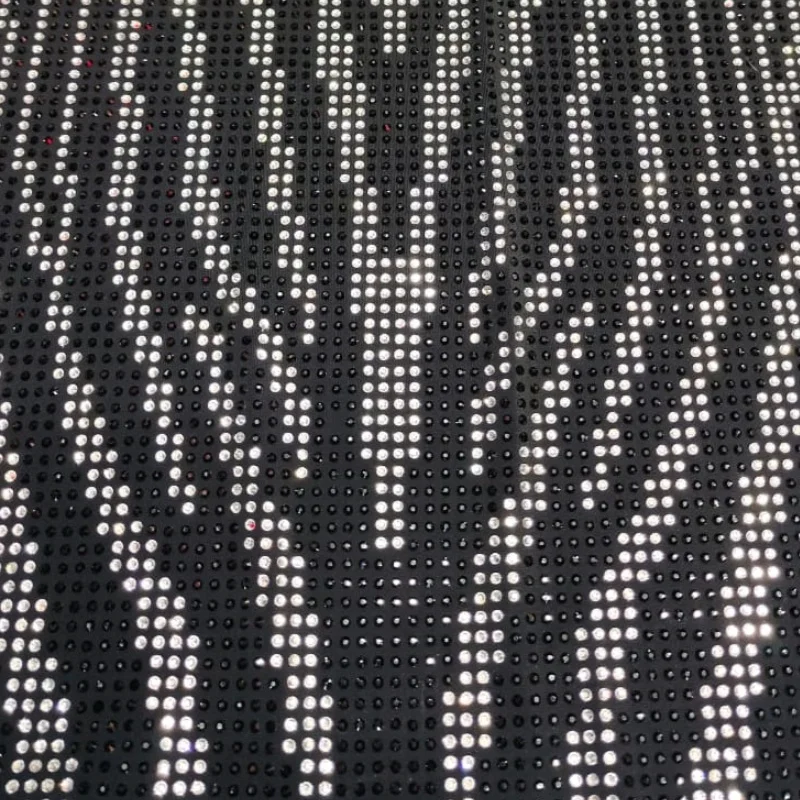 High Quality 2mm Space Rhinestones Shiny Black and White Crystals Glued to Spandex Fabric for Clothing