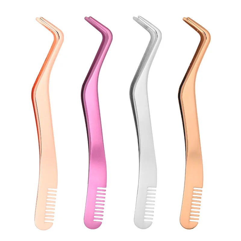 Stainless steel new with comb eyelash auxiliary grafting false eyelash tweezers wear false eyelash beauty tools
