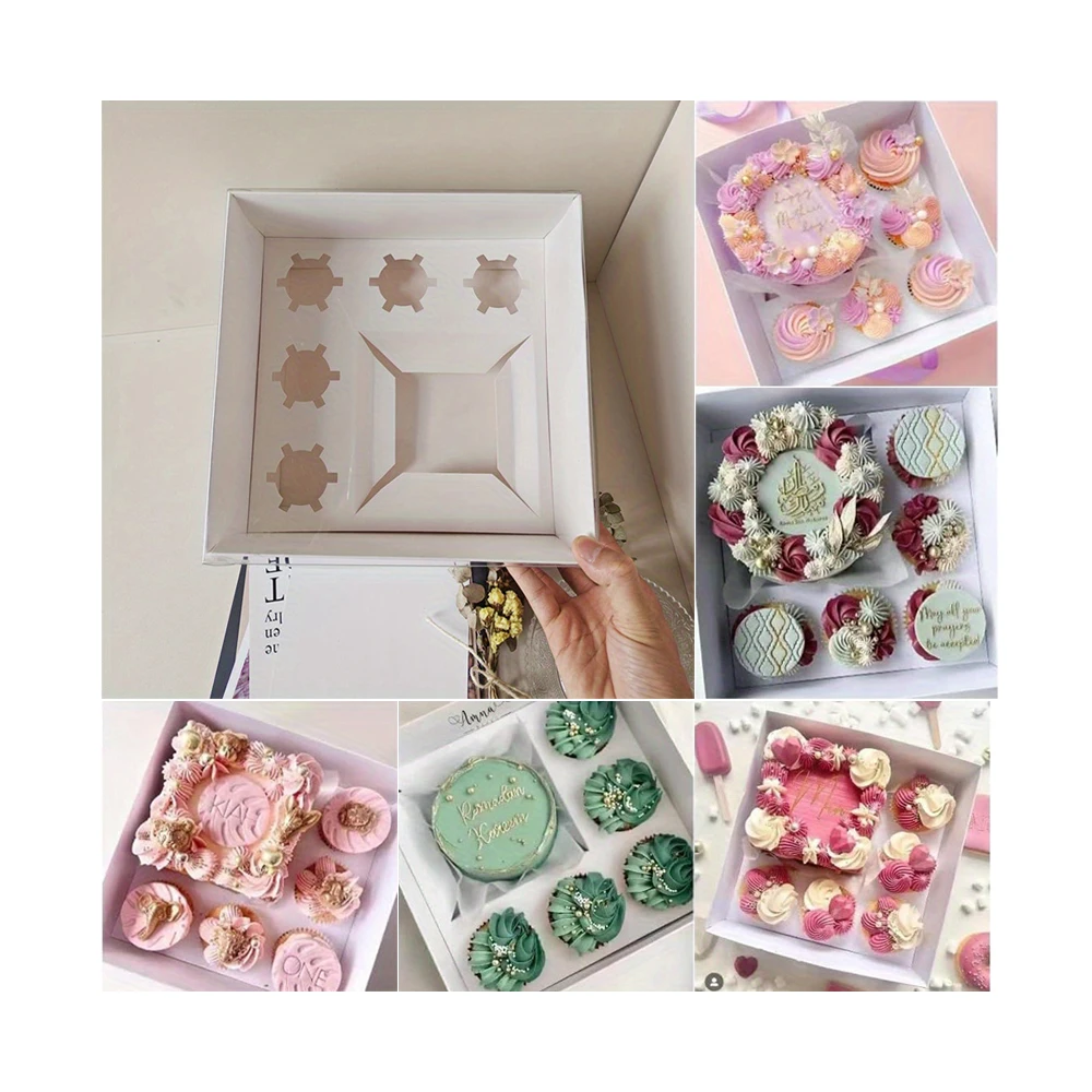 Wholesale White Paper Dessert Pastry Bakery Packaging Disposable Clear Transparent Cupcake Box Bento Cake Boxes With Cupcake