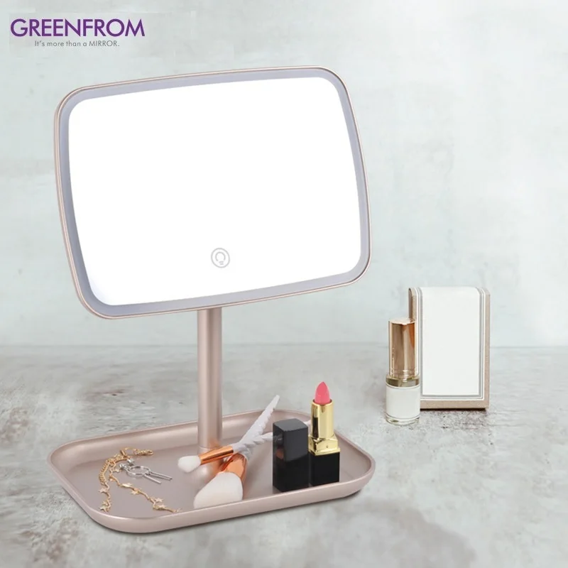 Factory Supplier Touch Sensor Cosmetic Led Beauty Vanity Mirror Portable Table Led Makeup Mirror With Trays