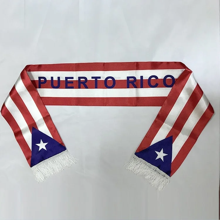 OEM Promotional Custom Satin Material Puerto Rico Flag Scarf