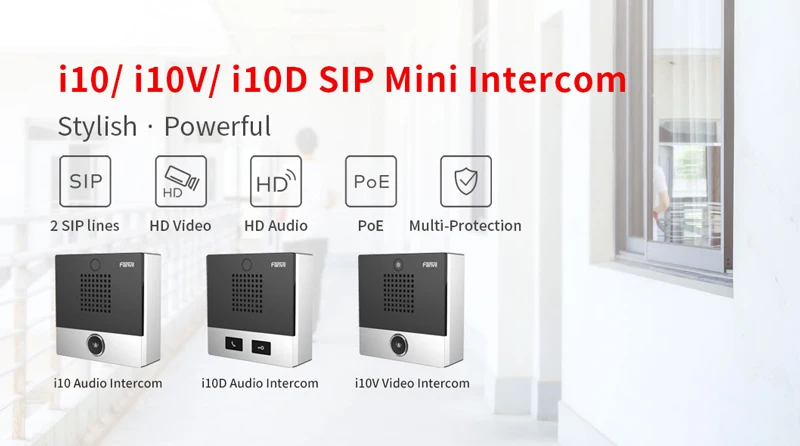  Мини-видеодомофон i10V 2 SIP-линии HD-видео и HD-аудио для помещений с водонепроницаемостью IP54