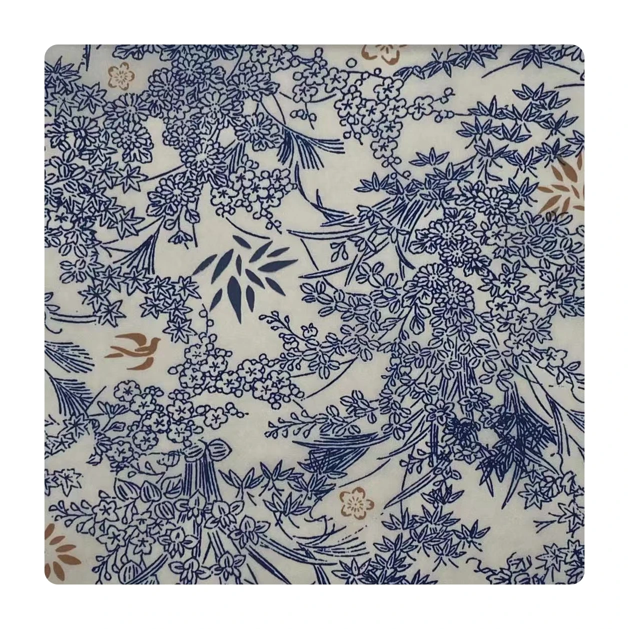 Unique Classic Chinese Style 100% polyester leaf tree floral printed fabric 90g for garment dress lining and widely use