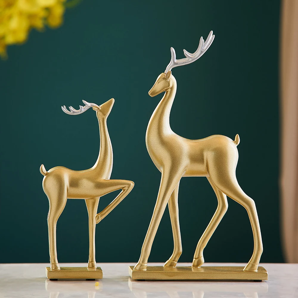 Nordic Sculpture Golden Deer Animal Modeling Resin Statue Home Elk figurines Living Room Desktop Art Decor Crafts Gifts