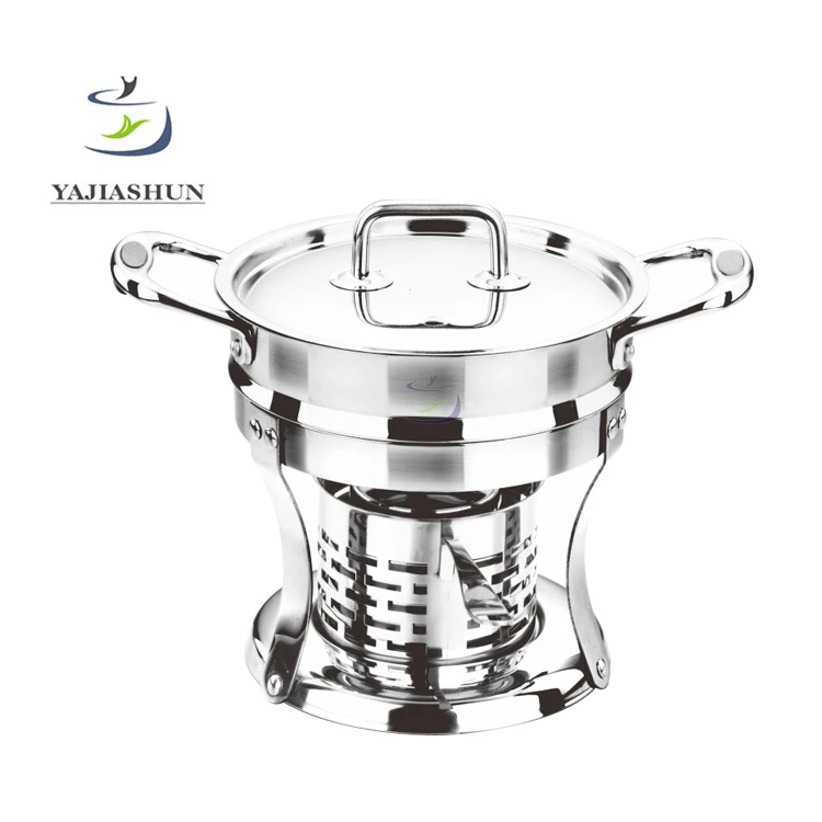Malaysia durable round buffet alcohol heat stainless steel chafing dish mini hot pot cooker restaurant equipment with stand