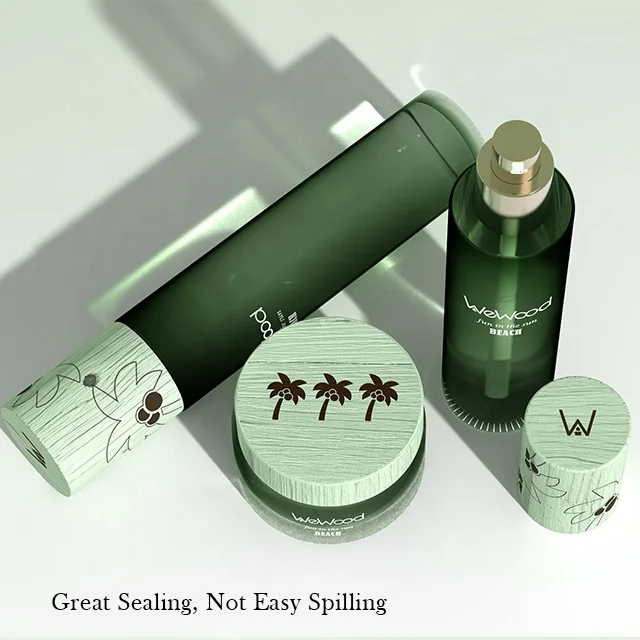 Cosmetic Container Set Lotion Bottle Cream Jar Dropper Bottle Glass Cosmetic Packaging With Wooden Lid