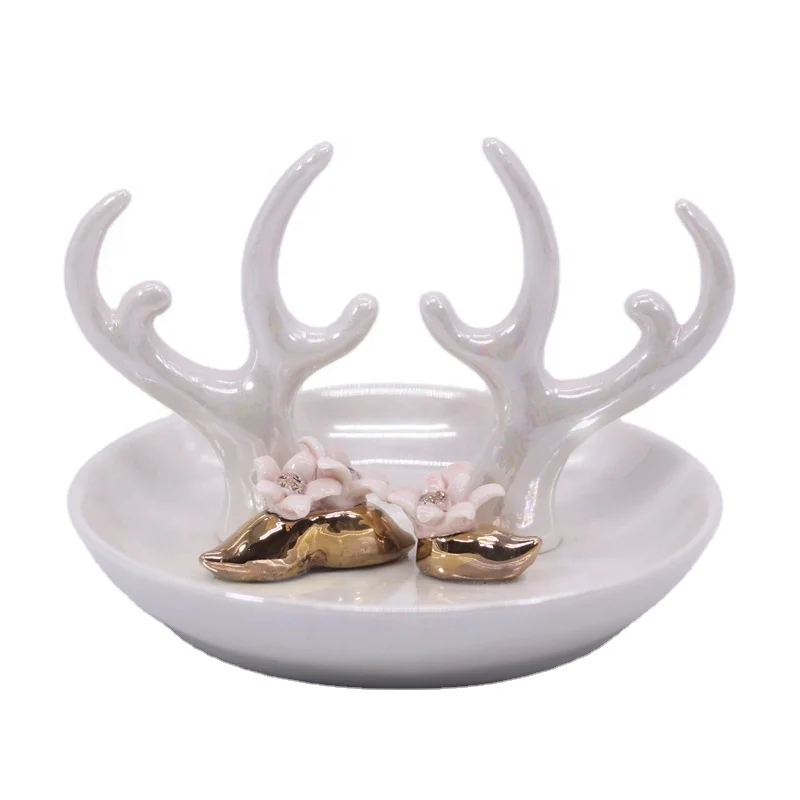 Antler shape ceramic jewelry tray deer horn key tray customized earings dish