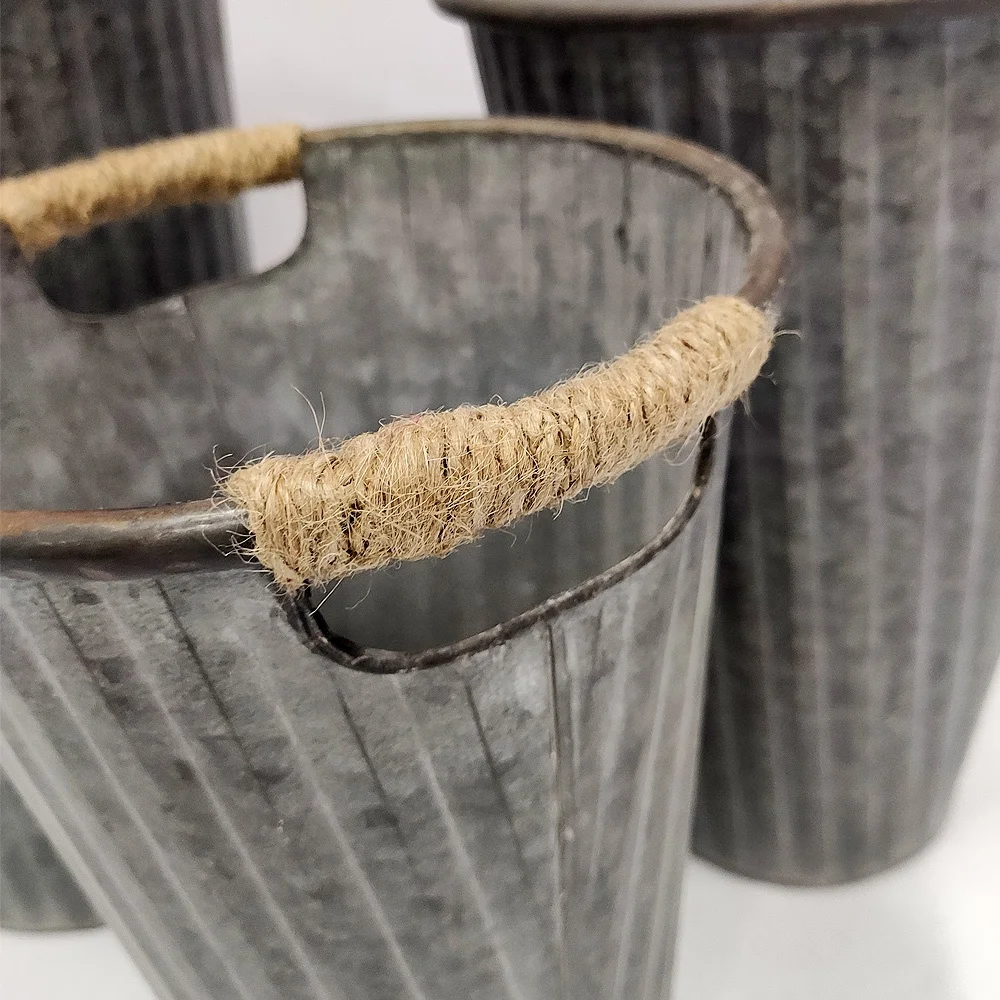 Luckywind Сельский стиль винтажный оцинкованный металлический жестяной горшок Открытый цветок большой