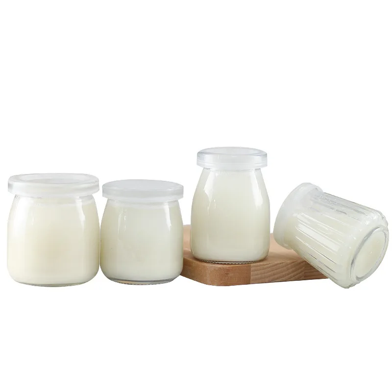 
Wholesale Cute jam yogurt pudding glass jar milk bottle storage container with metal screw lid 