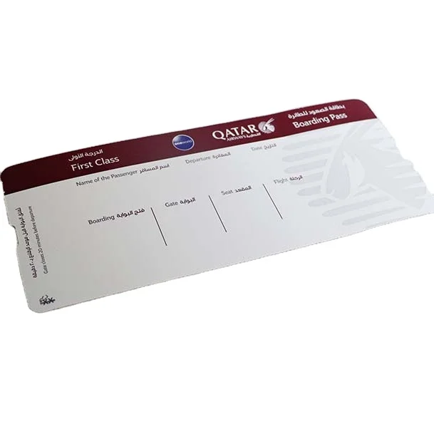 Hot Selling Airline Flight Ticket Printing Airline Boarding Pass MOQ1000pcs