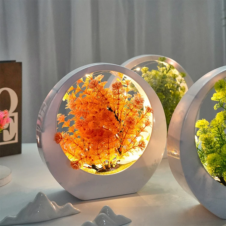 5 Small Lotus Simulation Small Bonsai Office Desktop Ornaments Home Decoration Multi-color Artificial Potted Plants With Lamp