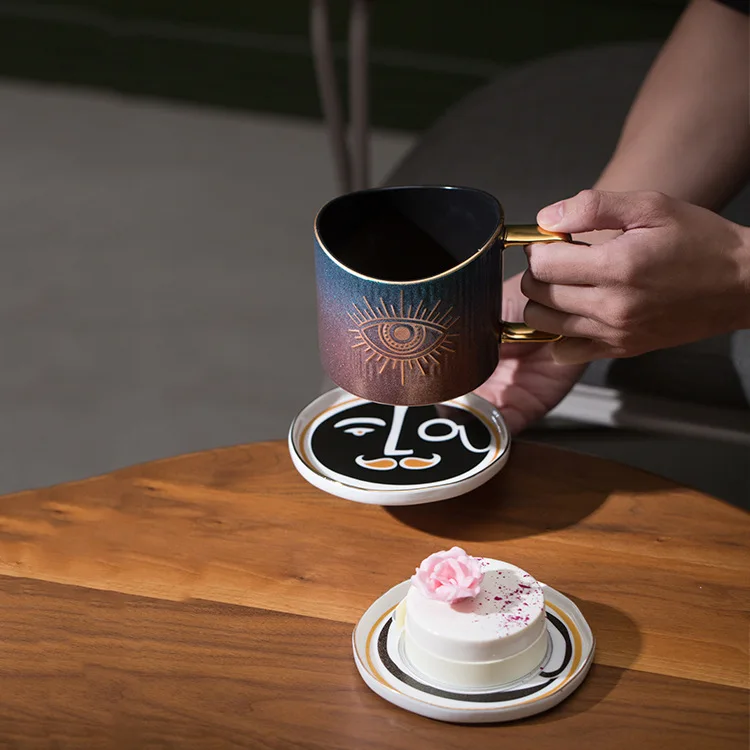 Bone china Elegant  gold evil eye coffee mug