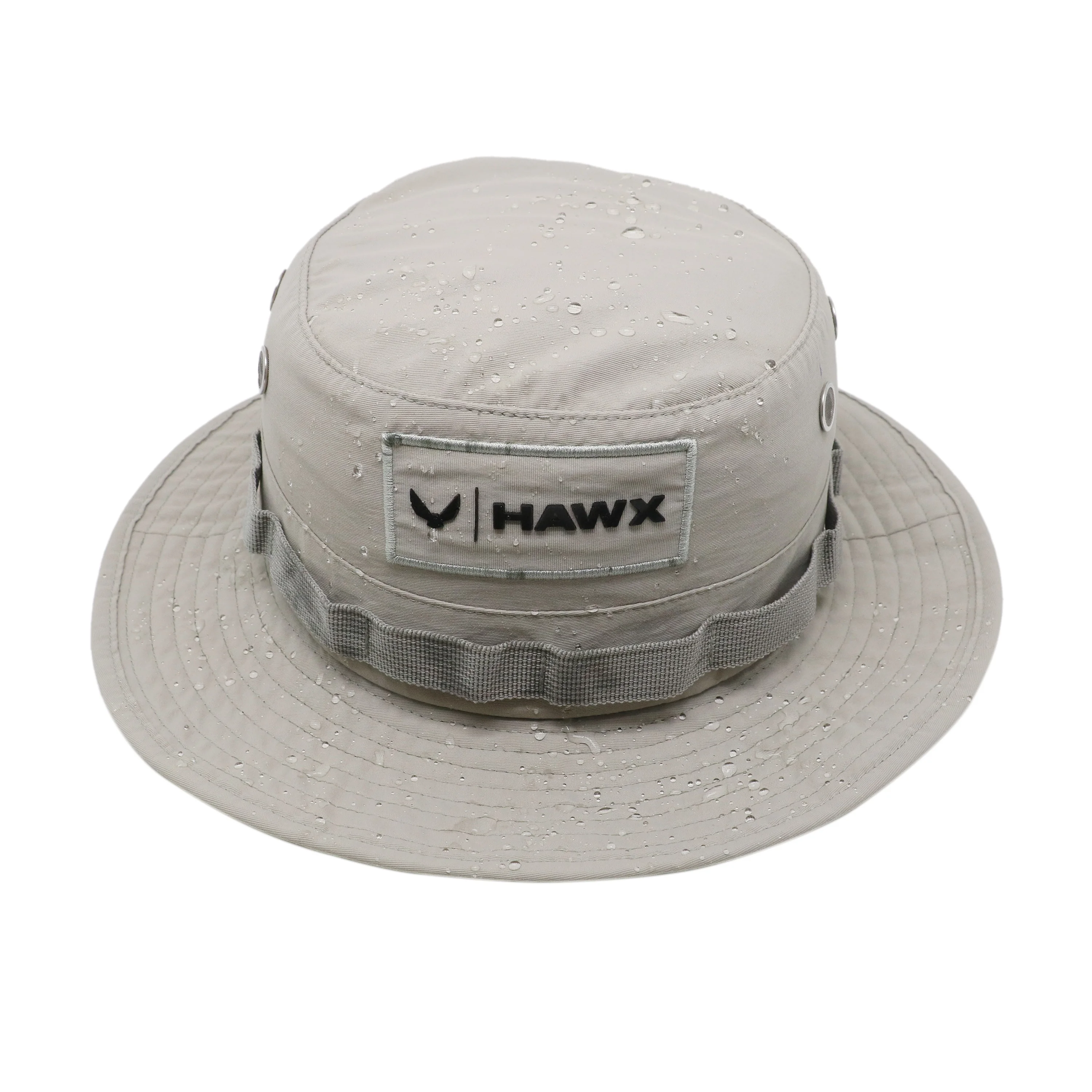 High Quality Vented Boonie Waterproof Hat Custom Ultrasonic Welding Rubber Patch Bucket Hat With Removable String