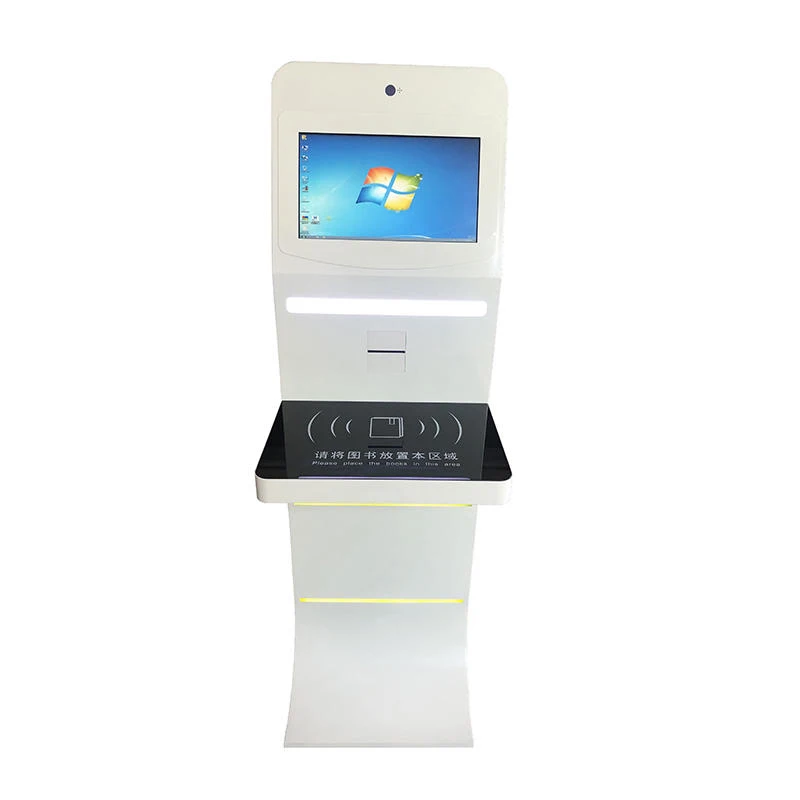 China Factory OEM Unmanned 21.5 Inch Touch Screen Library Book Return Self Service Kiosk with Barcode Scanner