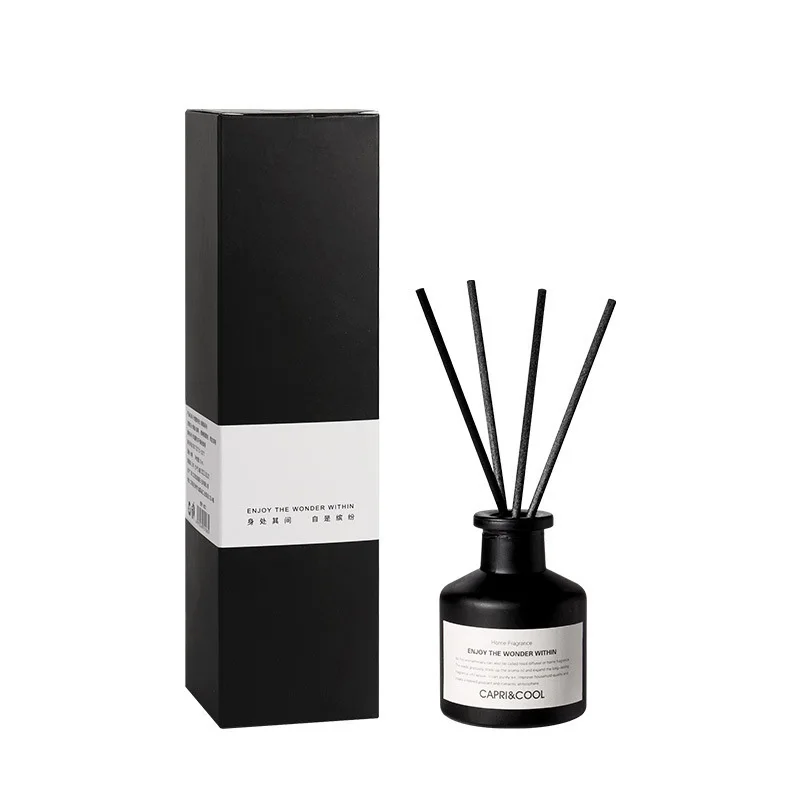 Handmade Box Eco Friendly Oem Luxury Matte Black Glass Jar Unique Strong Scent Reed Diffuser With Essential Oil