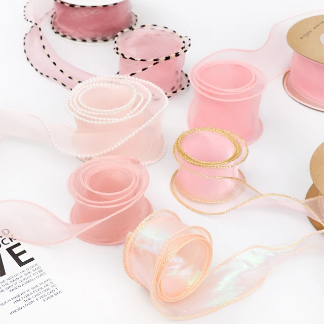 4cm 1 1/2inches 10yards organza chiffon ribbon roll christmas gift wrap boxes  decorating glitter wire edge silk gift ribbons