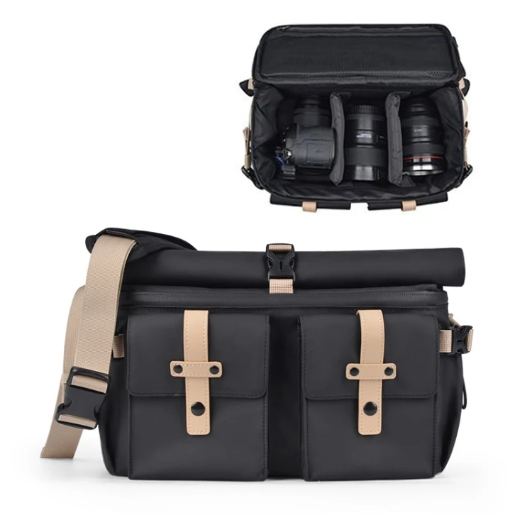 Cwatcun D90L Waterproof Leather Video Dslr Slr Digital Gear Photography High Quality CrossBody Top Roll Camera Messenger Bag