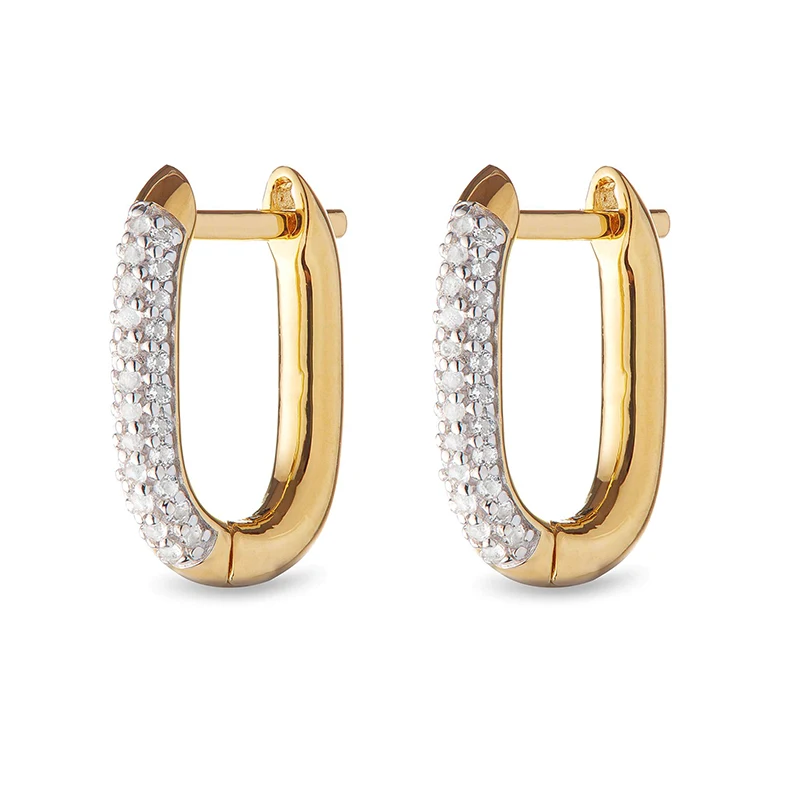 Gemnel fashion 925 sterling silver 18k gold rhodium plated U small huggie diamond hoop earrings