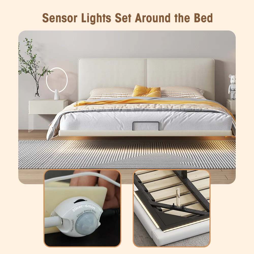 Customize mattress bed base foundation with light wood platform hardwood fabric padding headboard wooden upholstered bed frames