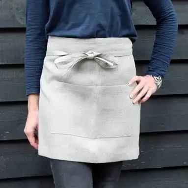 high quality good look 100% pure linen cross apron with pockets