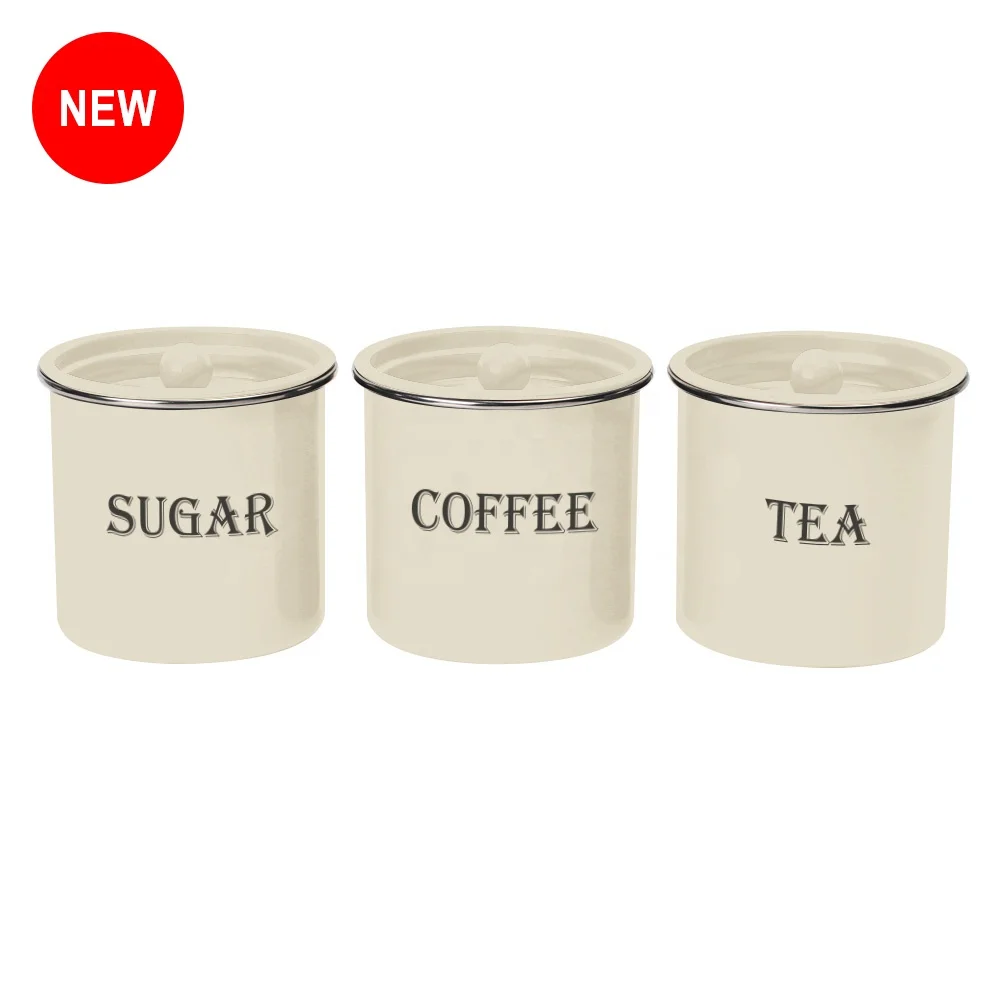 Customized Vintage Food Storage Jar For Sugar Coffee Tea 3PCS Canister Set Metal Canister Tin