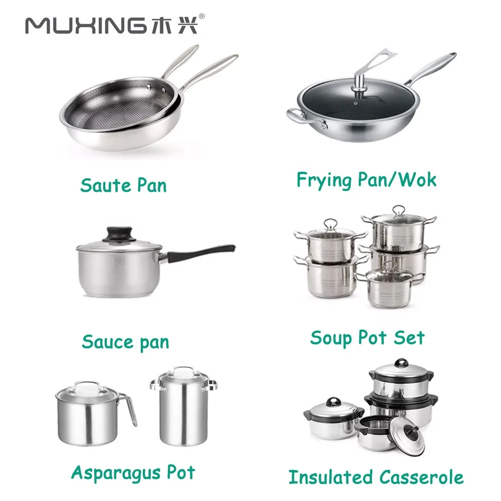 Wholesale Luxury Kitchen Heavy Duty Induction Base Stainless Steel Non Stick Cooking Ware Pot And Pans Cookware Set