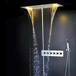 Wall Mounted Hotel Bathroom Complete Head Hand Bath Rain Shower LED Column Faucet Mixer Shower Set Sanitary Ware
