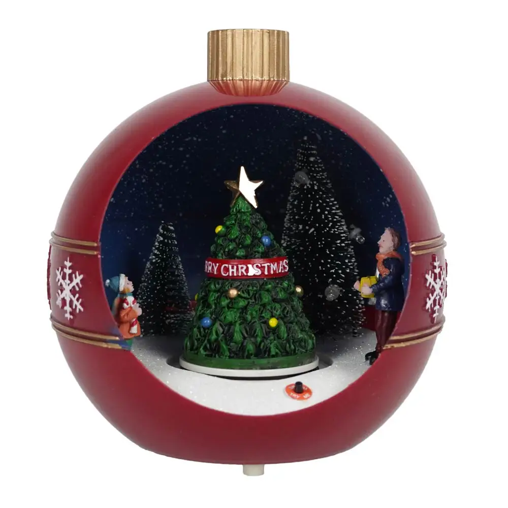 Wholesale wind up musical Xmas Moving Snowman scene noel decor Plastic Christmas Ball ornaments